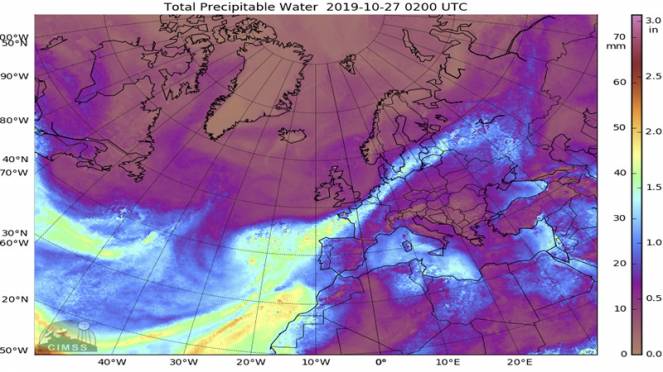 flusso di umidità trasportato da Pablo verso l'Europa centro settentrionale