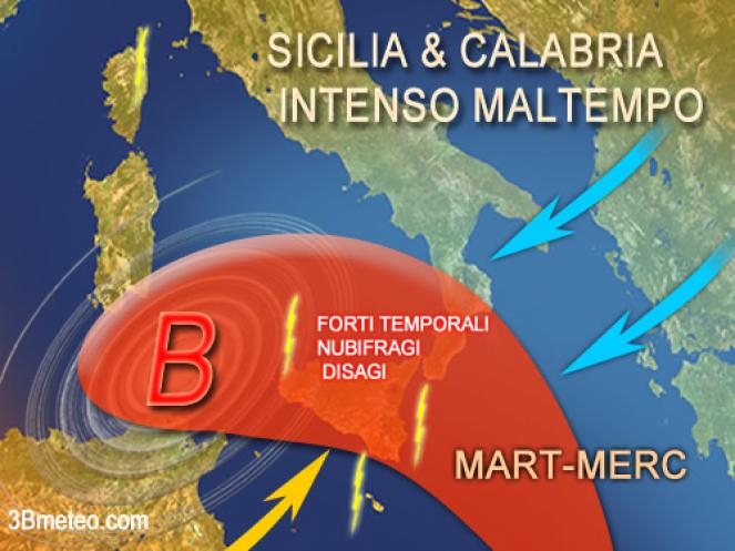 forte maltempo Sicilia e Calabria