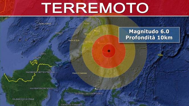 Forte terremoto nelle Filippine, epicentro su Mindanao