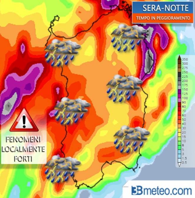 Forti temporali nelle prossime ore in Sardegna
