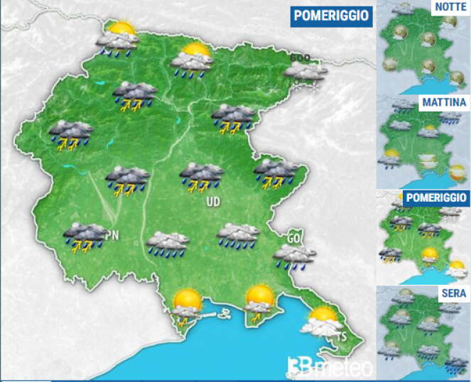 Friuli-VG previsione per martedì pomeriggio 16 aprile