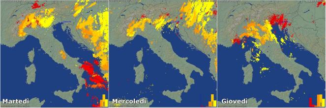 Fulmini caduti sull'Italia negli ultimi 3 giorni - Fonte: blitzortung.org e meteo.units.it