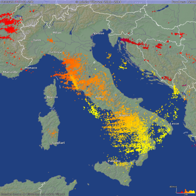Fulmini nelle ultime 24 ore in Italia