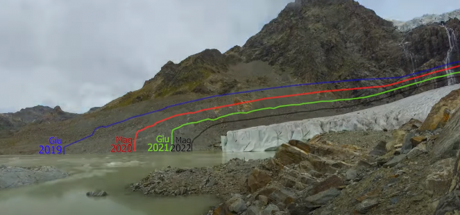 Meteo e riscaldamento globale: spaventoso time lapse della fusione del ghiacciaio di Fellaria - Video