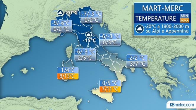 GELO SULL'ITALIA: temperature previste 