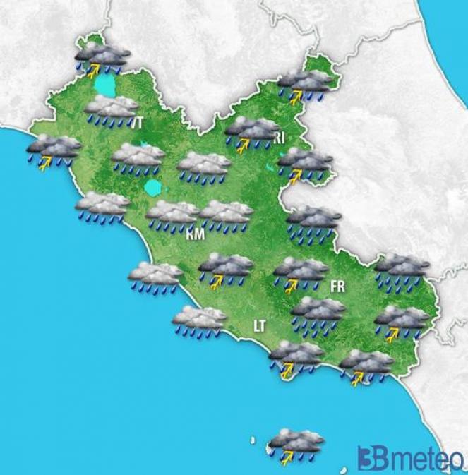 I temporali previsti sul Lazio