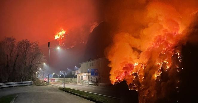 Il disastroso incendio boschivo sopra Longarone. Foto di @Maistrac81 via Rete Meteo Amator