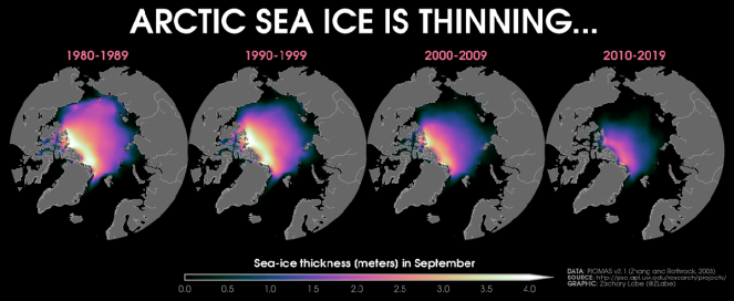 Arctic ice is gradually thinning