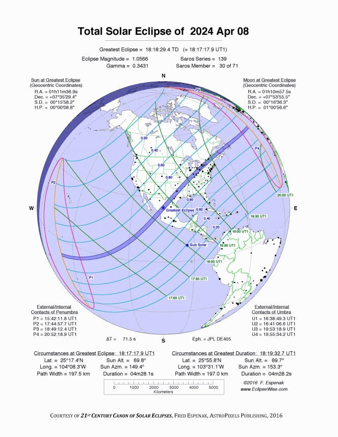 Il percorso della totalità dell'Eclissi di Sole del giorno 8 aprile