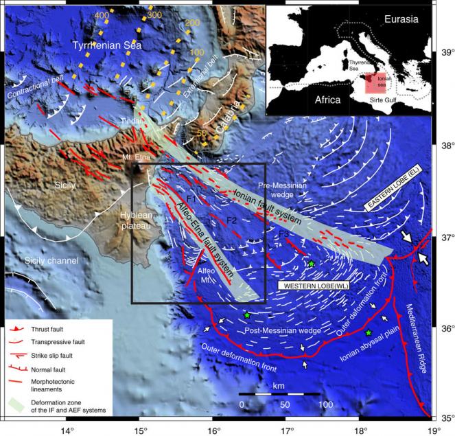 Il sistema di faglie individuato sotto la Sicilia nord orientale