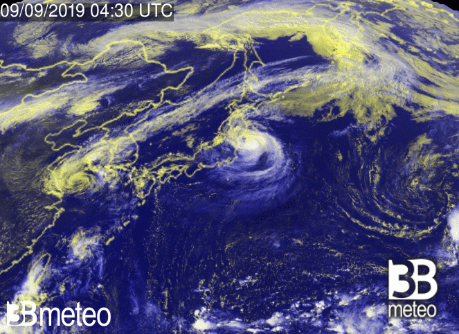 Il tifone Faxai visto dal satellite
