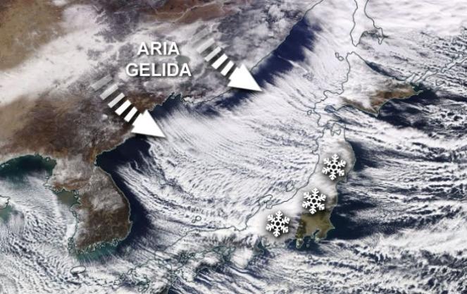 Il tipico effetto neve causato dall'aria gelida siberiana sul Mar del Giappone