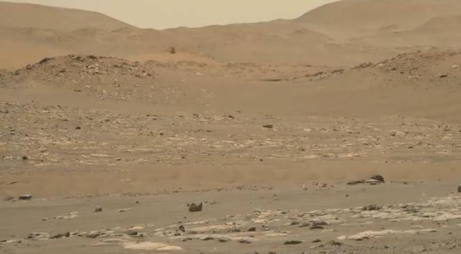 Il volo del drone Ingenuity sul suolo di Marte ripreso dal rover Perserverance