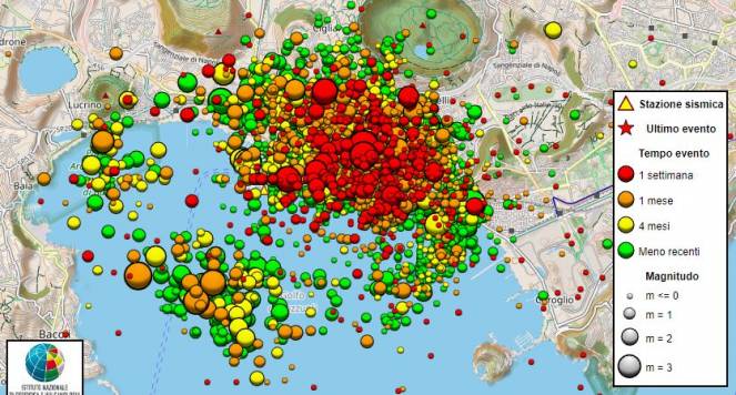 In rosso gli eventi sismici dell'ultima settimana
