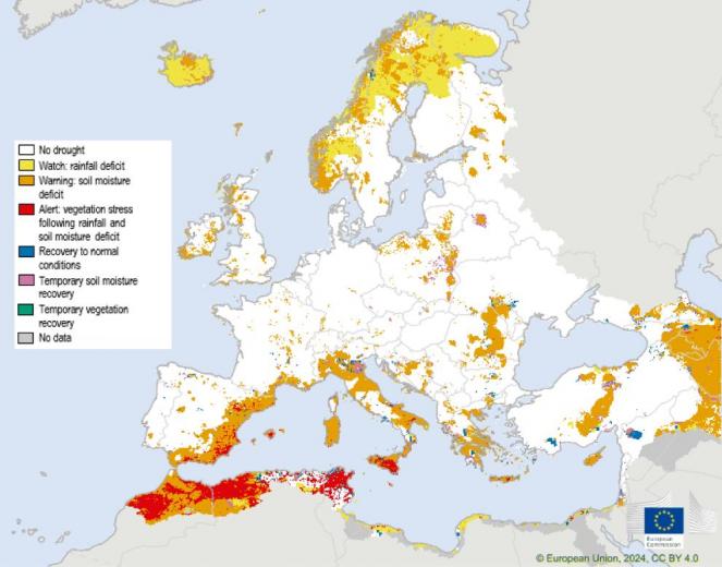 Indicatore siccità in Europa - fonte European Drought Observator