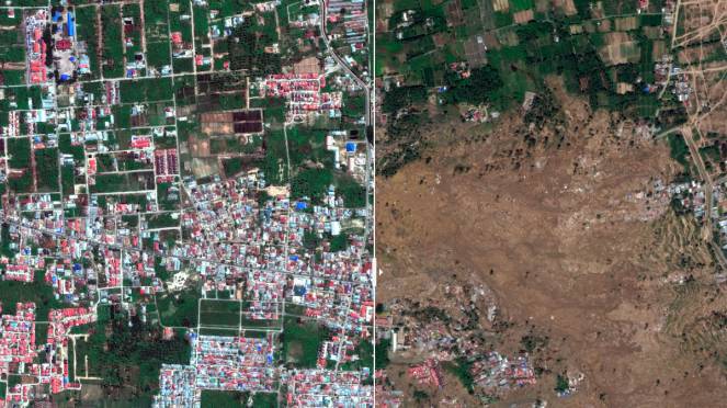 Indonesia Sulawesi - Incredibile trasformazione del territorio dopo il terremoto maremoto del 28 Settembre
