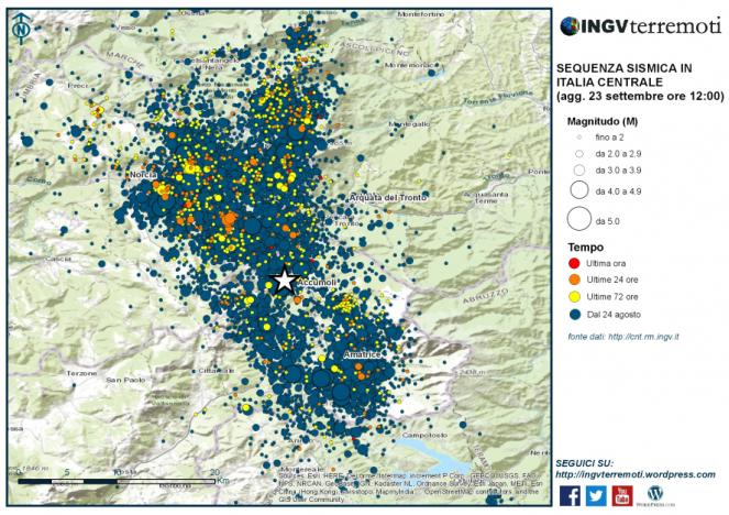 Interminabile sequenza sismica ad oggi 24 Settembre 2016 (fonte INGV)