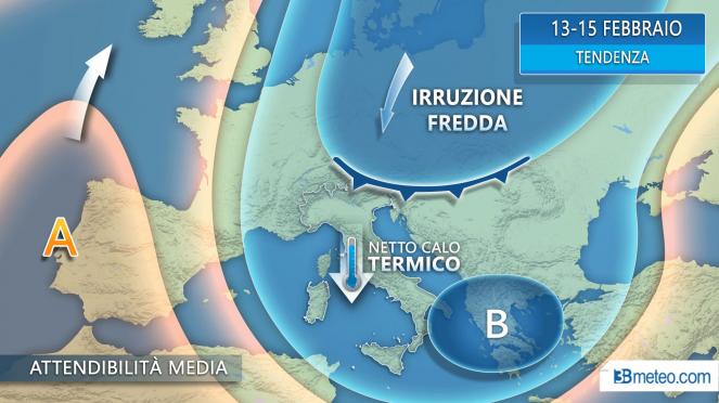 irruzione fredda in Europa e in Italia a metà febbraio