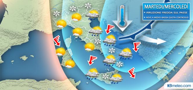 IRRUZIONE FREDDA sull'Italia: brusco calo termico e neve a bassa quota al Centro-Sud