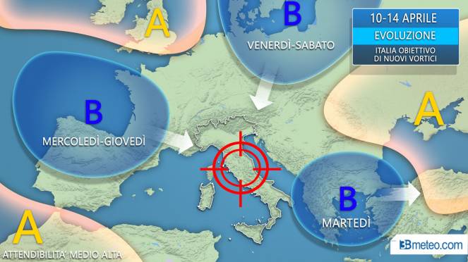 Italia nel mirino del maltempo, nuovo vortici ciclonici attesi in settimana