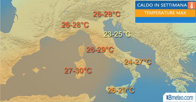 Italia: temperature previste nei prossimi giorni
