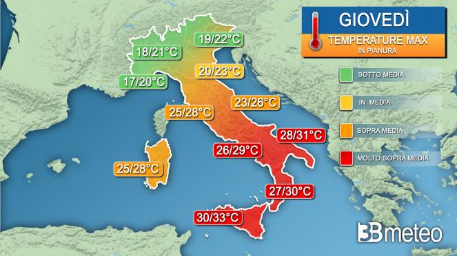 Italia termicamente spaccata a metà settimana