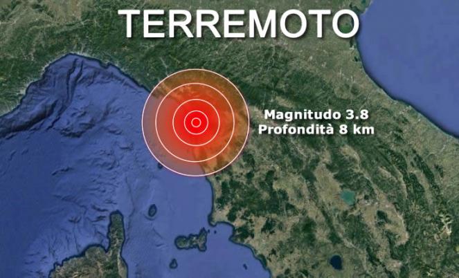 L'epicentro del terremoto che ha interessato la zona di Viareggio (Lucca) in Toscana