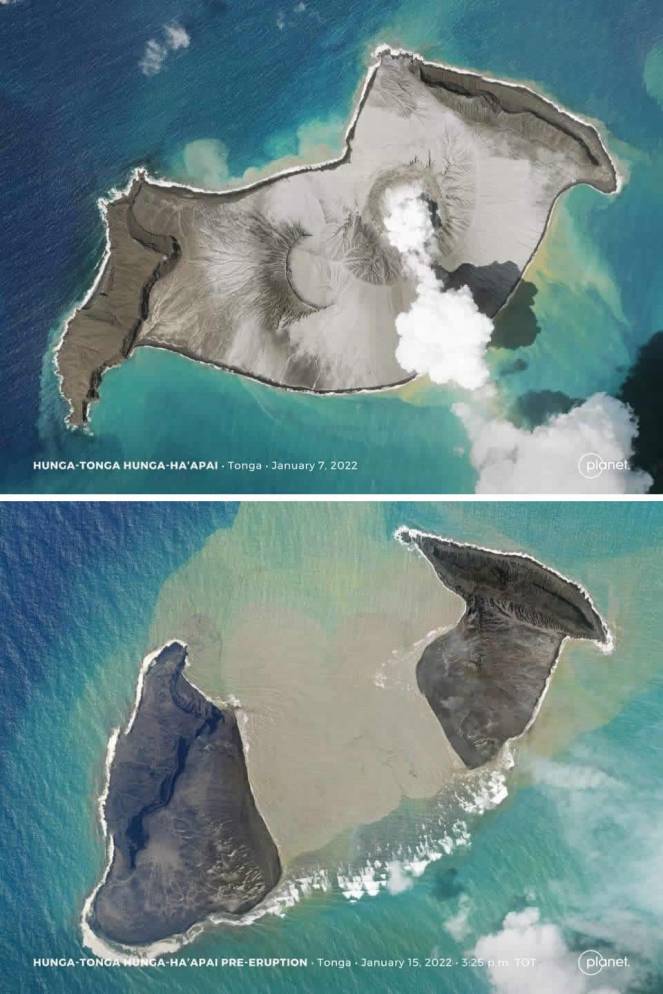 L'isola di Hunga Tonga prima e dopo l'eruzione