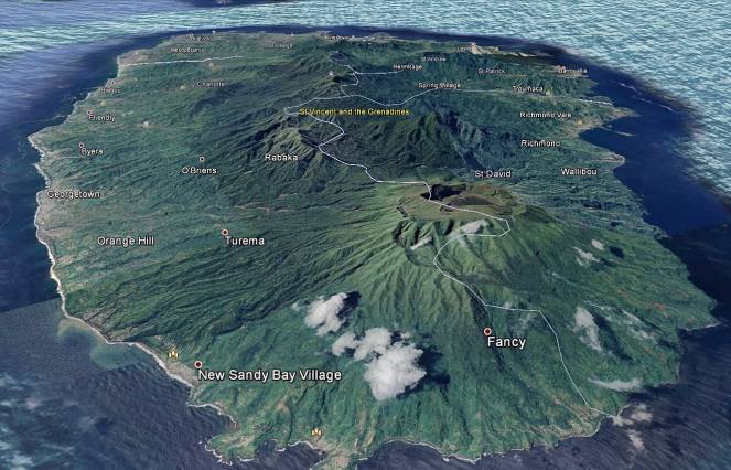 L'Isola di Saint Vincent con il vulcano La Soufriére 