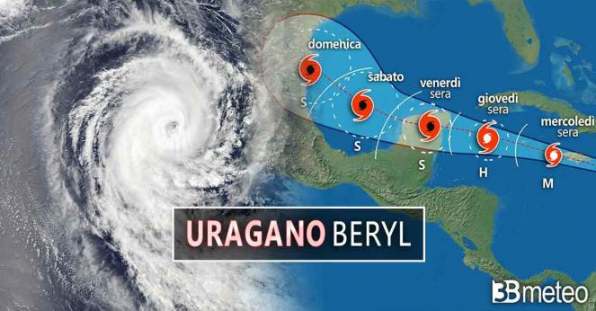 L'uragano Beryl e la sua rotta