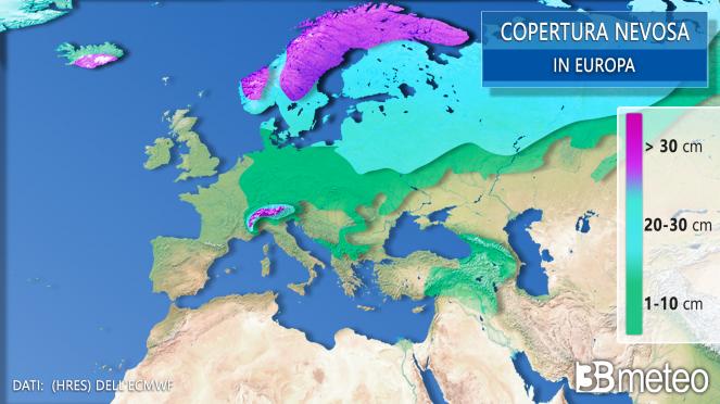 Cronaca meteo. Europa, vaste porzioni del Continente innevate, da molti giorni sotto il freddo artico