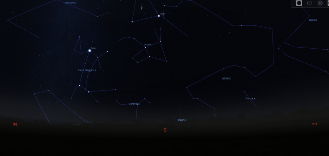La posizione di Sirio alle 23 circa (stellarium.org)