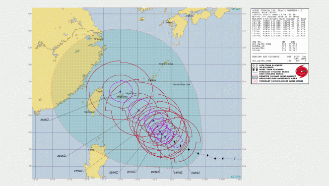 La rotta prevista del super tifone Trami