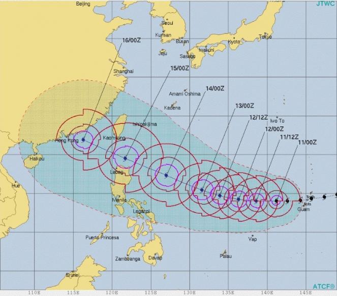 La rotta prevista del tifone Mangkhut