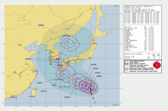 La rotta prevista del tifone Soulik