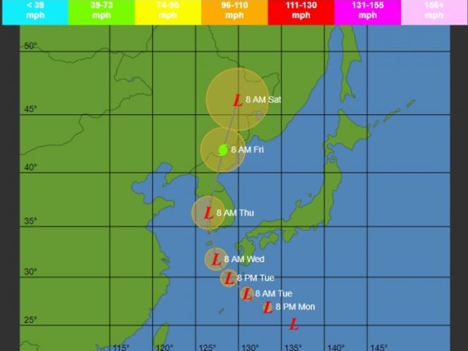 La rotta prevista del tifone Soulin