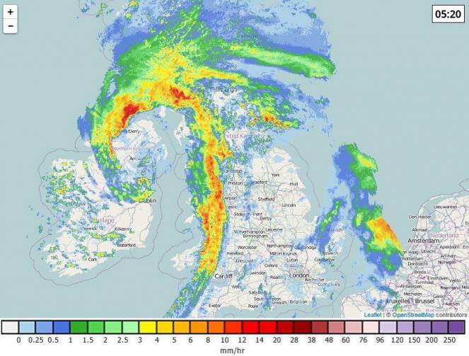 La tempesta Doris vista dal Radar