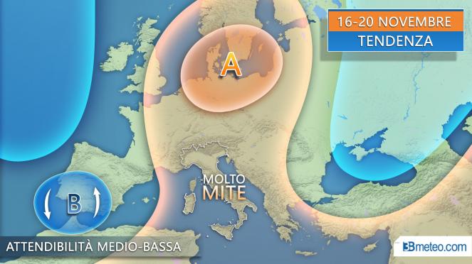 La tendenza meteo intorno al 16-20 novembre per Italia ed Europa