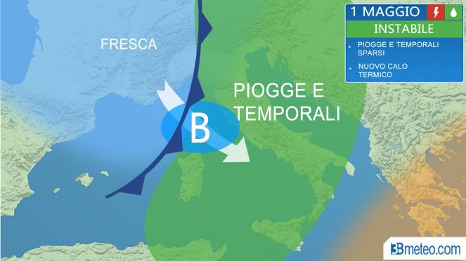 La tendenza meteo sull'Italia per domenica 1 Maggio