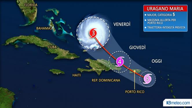 La traiettoria prevista dell'uragano Maria