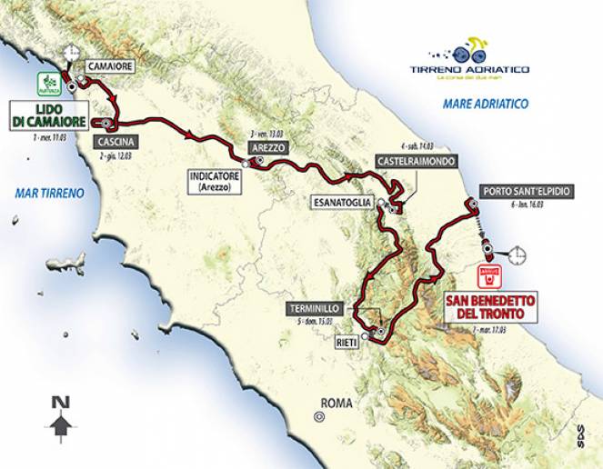 La tratta completa della gara Tirreno-Adriatico