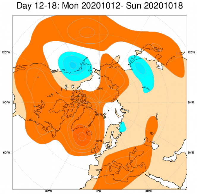 Le anomalie di geopotenziale a 500hPa secondo il modello ECMWF mediate nel periodo 12-18 ottobre