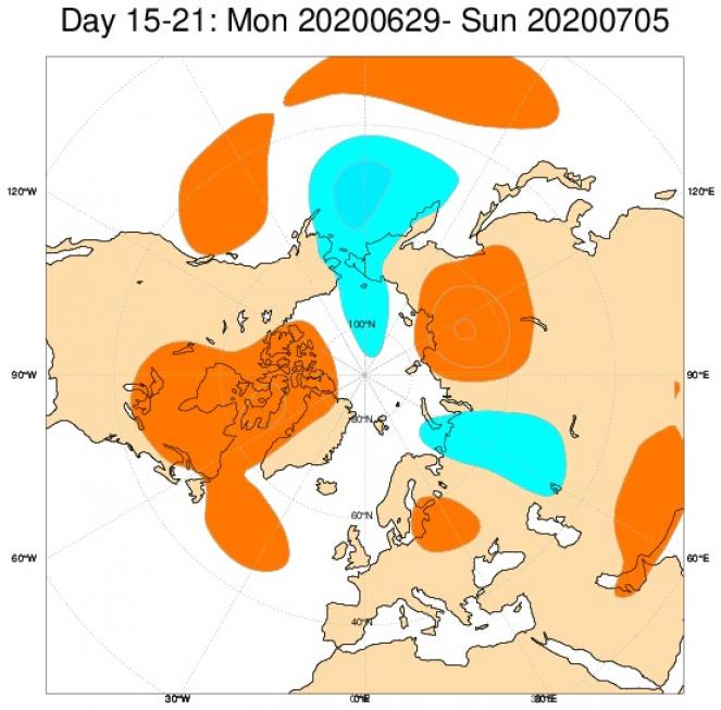  Le anomalie di geopotenziale a 500hPa secondo il modello ECMWF nel periodo 29 giugno - 5 Luglio