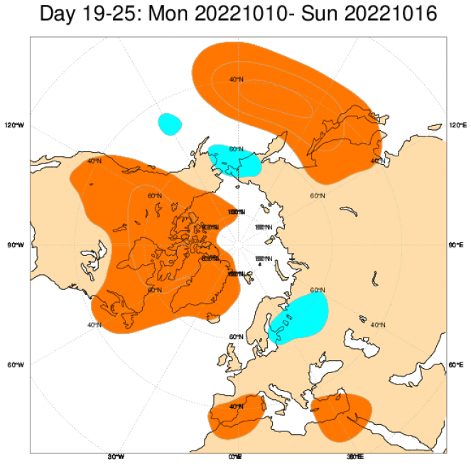 Le anomalie di geopotenziale secondo il modello ECMWF mediate sul periodo 10-17 ottobre