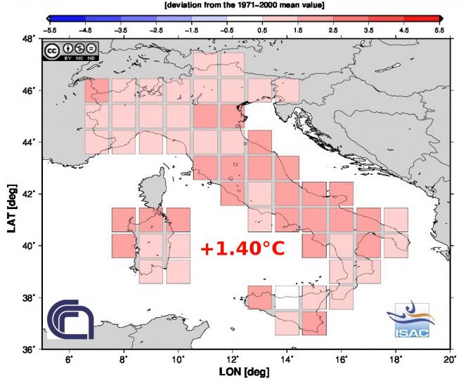 Le anomalie di temperatura a Novembre 2016 in Italia (fonte Isac-Cnr)