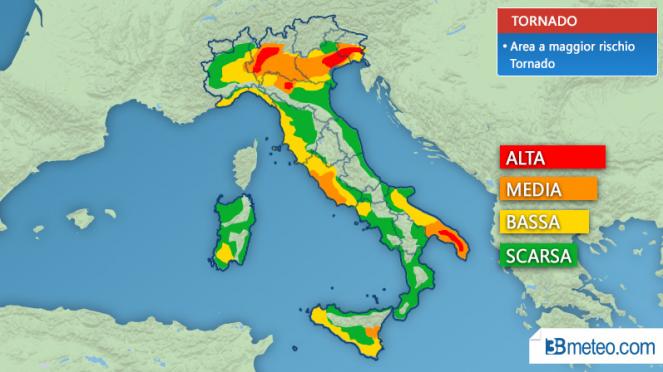 Le aree a maggior rischio tornado in Italia