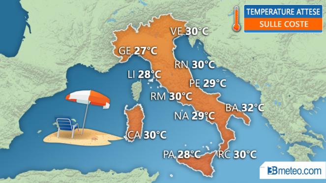 Le temperature sulle coste attese nel weekend