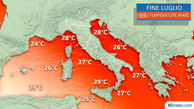 Le temperature superficiali in atto sul Mediterraneo