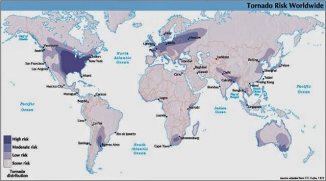 Le zone a maggior rischio tornado nel mondo