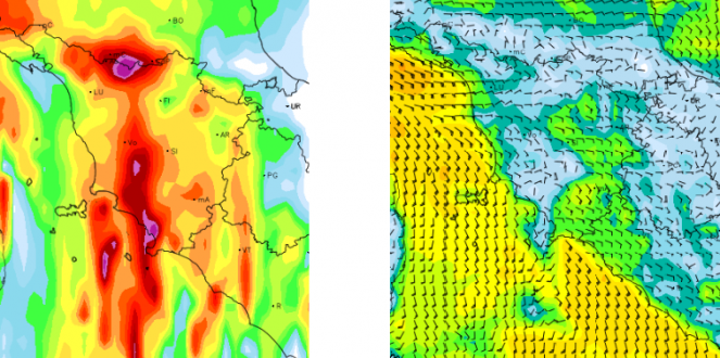 Le zone a rischio forti piogge, nella giornata del 19 Novembre; massima attenzione su bassa Toscana.